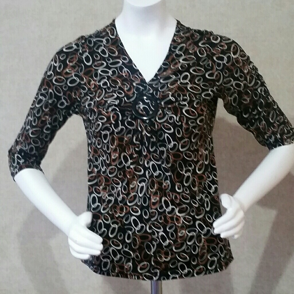 Brown/White Circles Top by Claudia Richard Size S